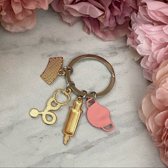 Nurses Keychain with Stethoscope, Nurses Cap & Pink Face Mask - Picture 10 of 16